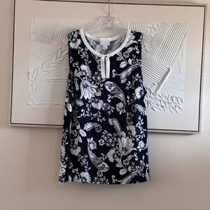 Liz Claiborne NWT Women's SZ L Navy Blue w/ White Floral Paisley Tank Top
